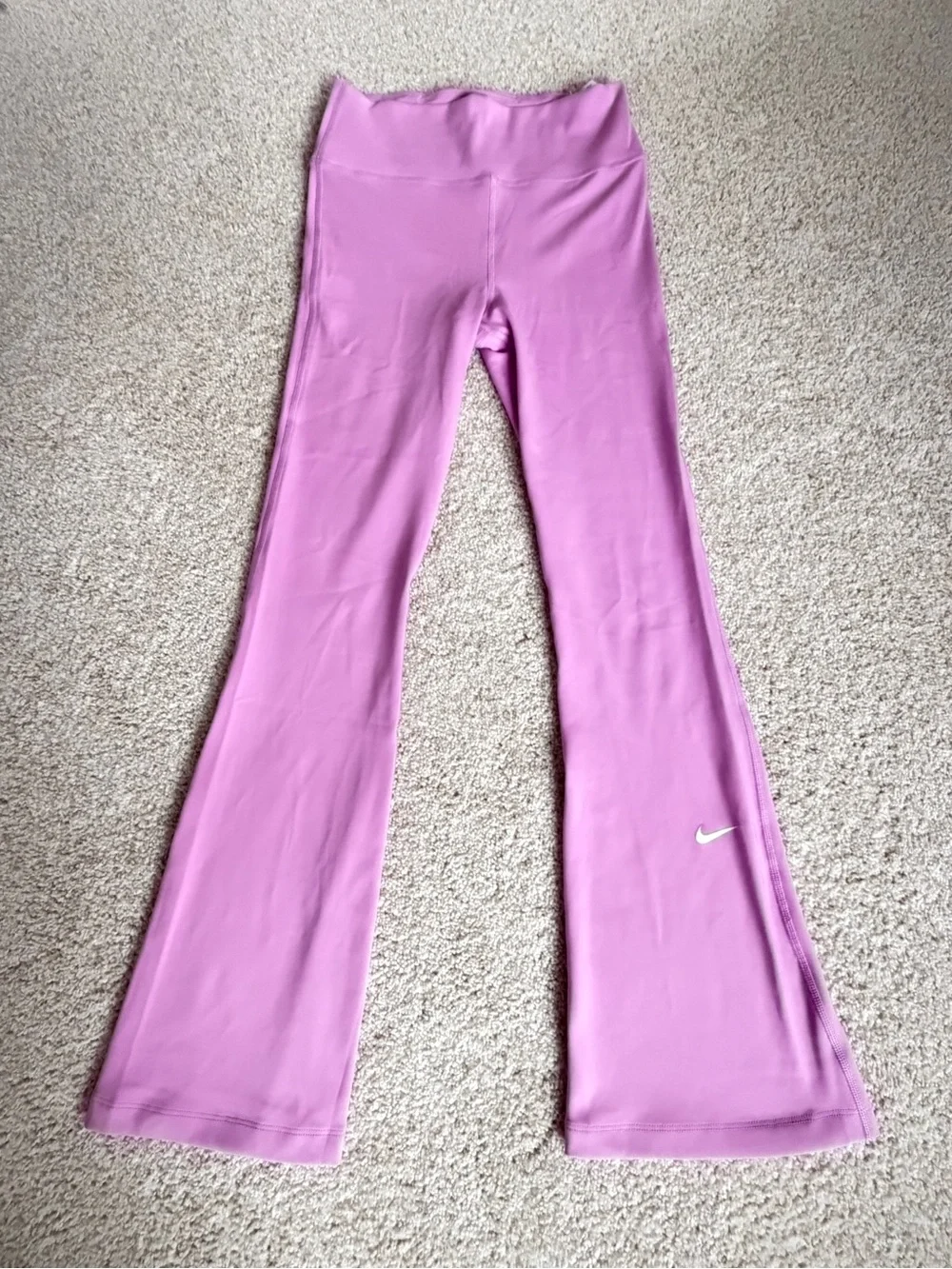 Nike Girls' Pink Flare Leggings with Swoosh Medium